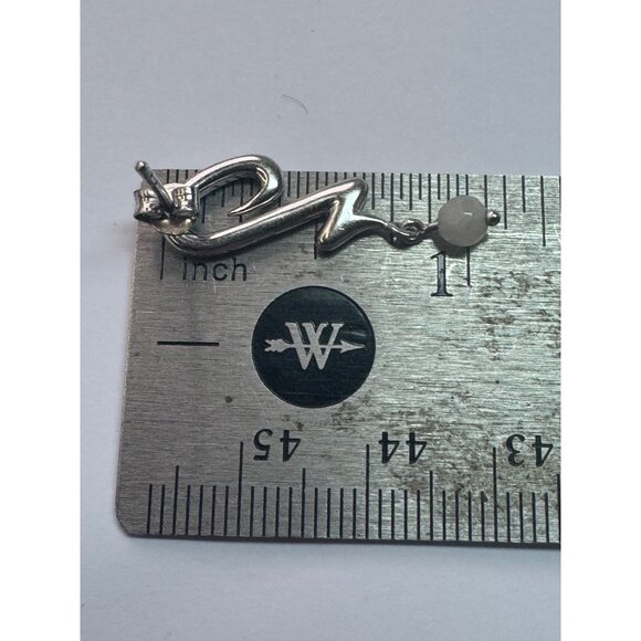 Estate Sterling Silver 925 Abstract Zig Zag Earrings with Dangle White Beads - Picture 7 of 8